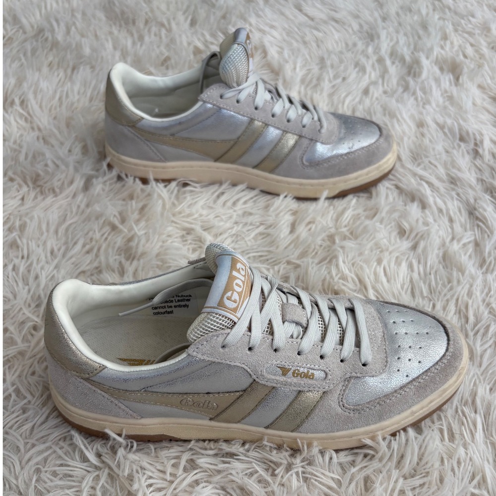 Anthropology Gola Hawk Shimmer Sneakers Silver Gold Leather Suede Lace Up Size 6 - Picture 3 of 9